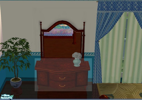 Sims 2 — Peacock Bedroom Dresser by lisa9999 — Cashcraft\'s console table refinished in a rich burled mahogany.