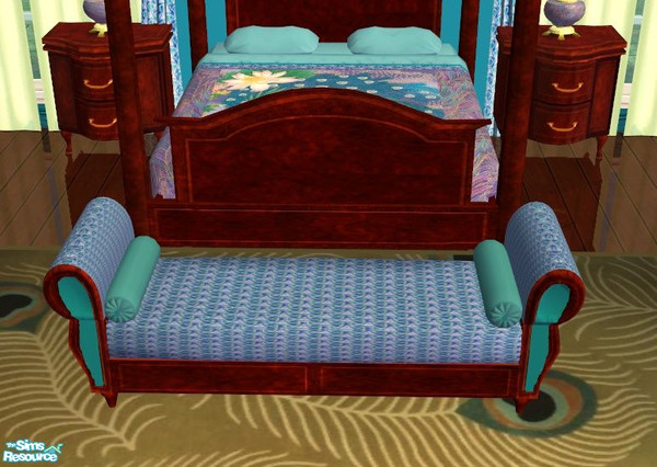 Sims 2 — Peacock Bedroom Loveseat by lisa9999 — Cashcraft\'s loveseat refinished in burled mahogany and recovered in a