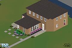 Sims 1 — Pretty by Jane Starz — A kitchenette-dining, a large living overlooking the pond in the backyard, and a small