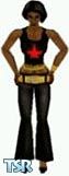 Sims 1 — Iris by Serah — A cool outfit with a black, sleeveless top with a red star and glitters, and black flares with a