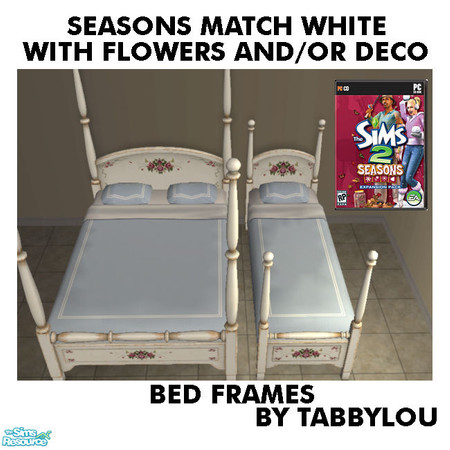 Sims 2 — TL - SM WhiteFlowers+Deco BedFrames by TabbyLou — Double & single country bedframes ONLY in Seasons