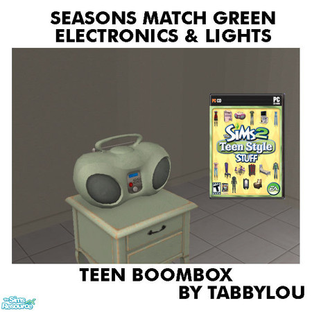 Sims 2 — TL - SM Green Electronics+Lights TeenBoomBox by TabbyLou — Tune Jammy Blammer BoomBox Recolor of Electronics